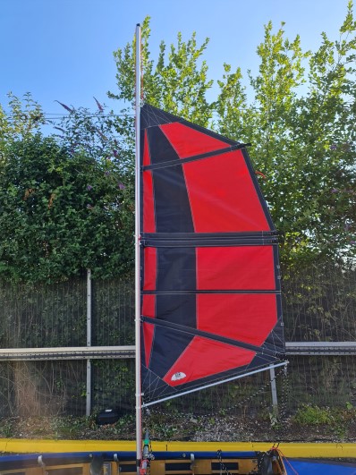 Batwing sail rig with BOSS Outrigger on a Klepper Aerius II - reefed to 24sq ft