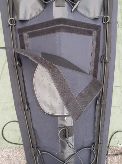 Klepper Aerius I 450 with Wayland Commando skin - front loading hatch partially opened